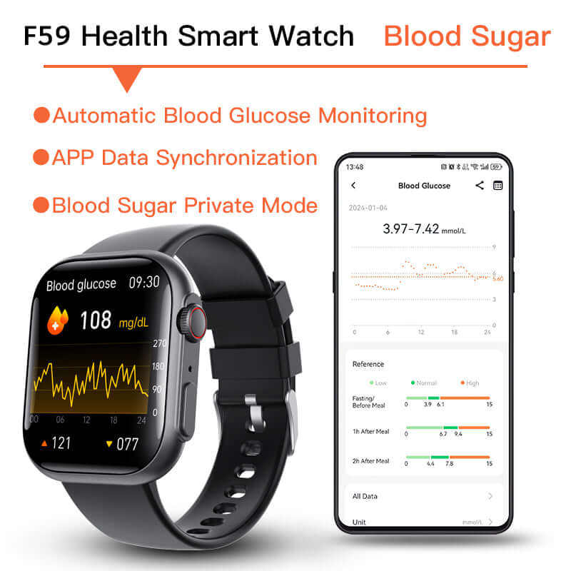 Oigool Non-invasive blood sugar heart rate blood pressure sleep exercise smart watch for men and women